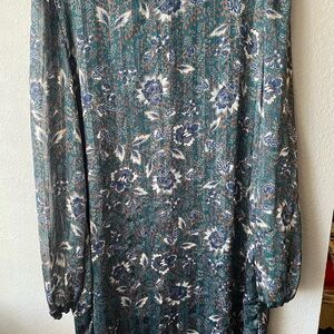Lulu's Blue and Green Floral Long Sleeve Dress